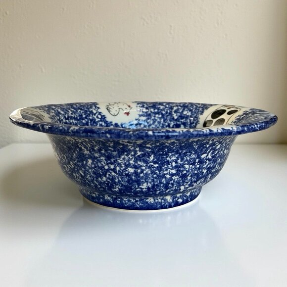 Molly Dallas Blue Spatterware Pottery - Extra Large Serving Bowl Dish - 11.5" D - Picture 2 of 11